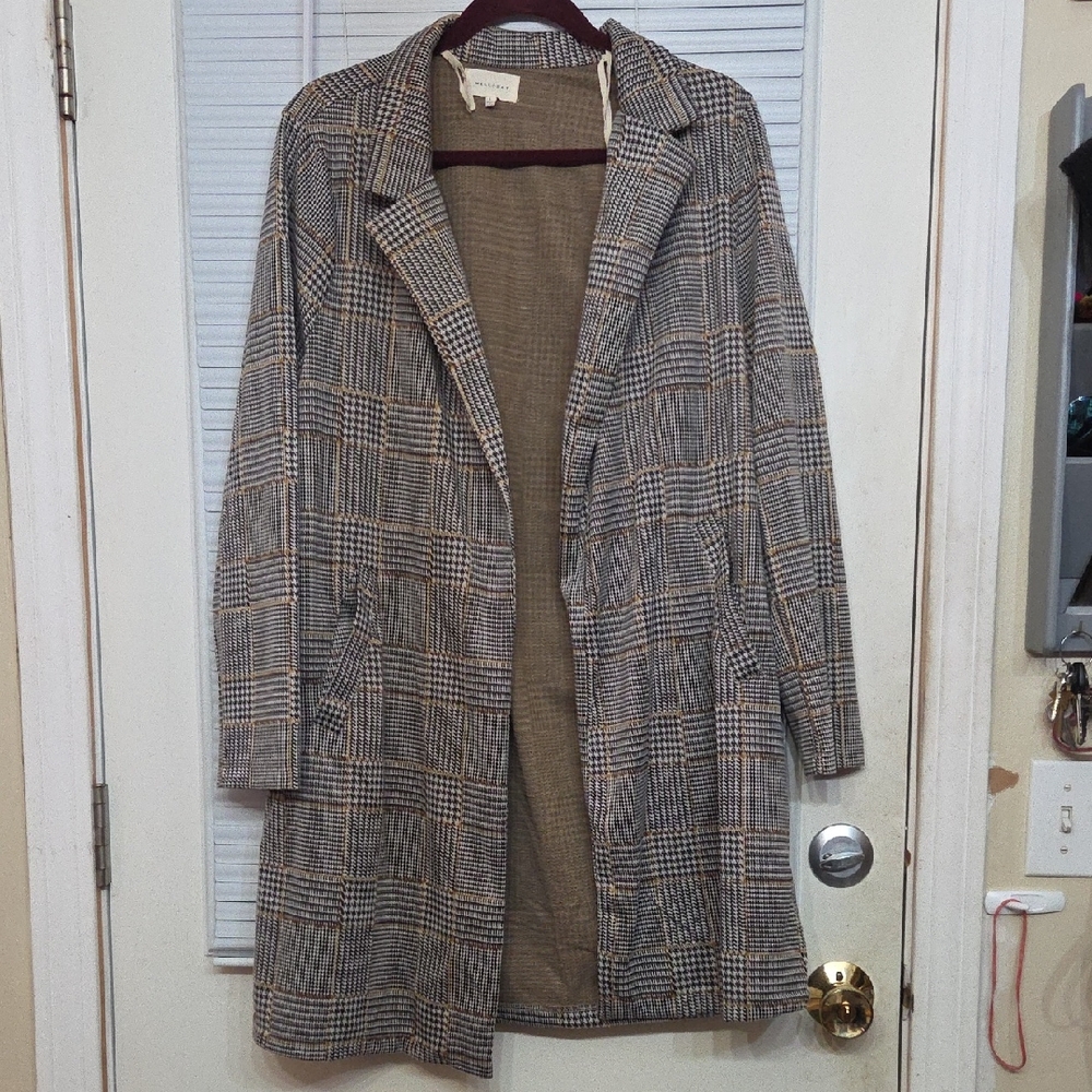 MELLODAY Checkered Trench Coatigan Black and Tan